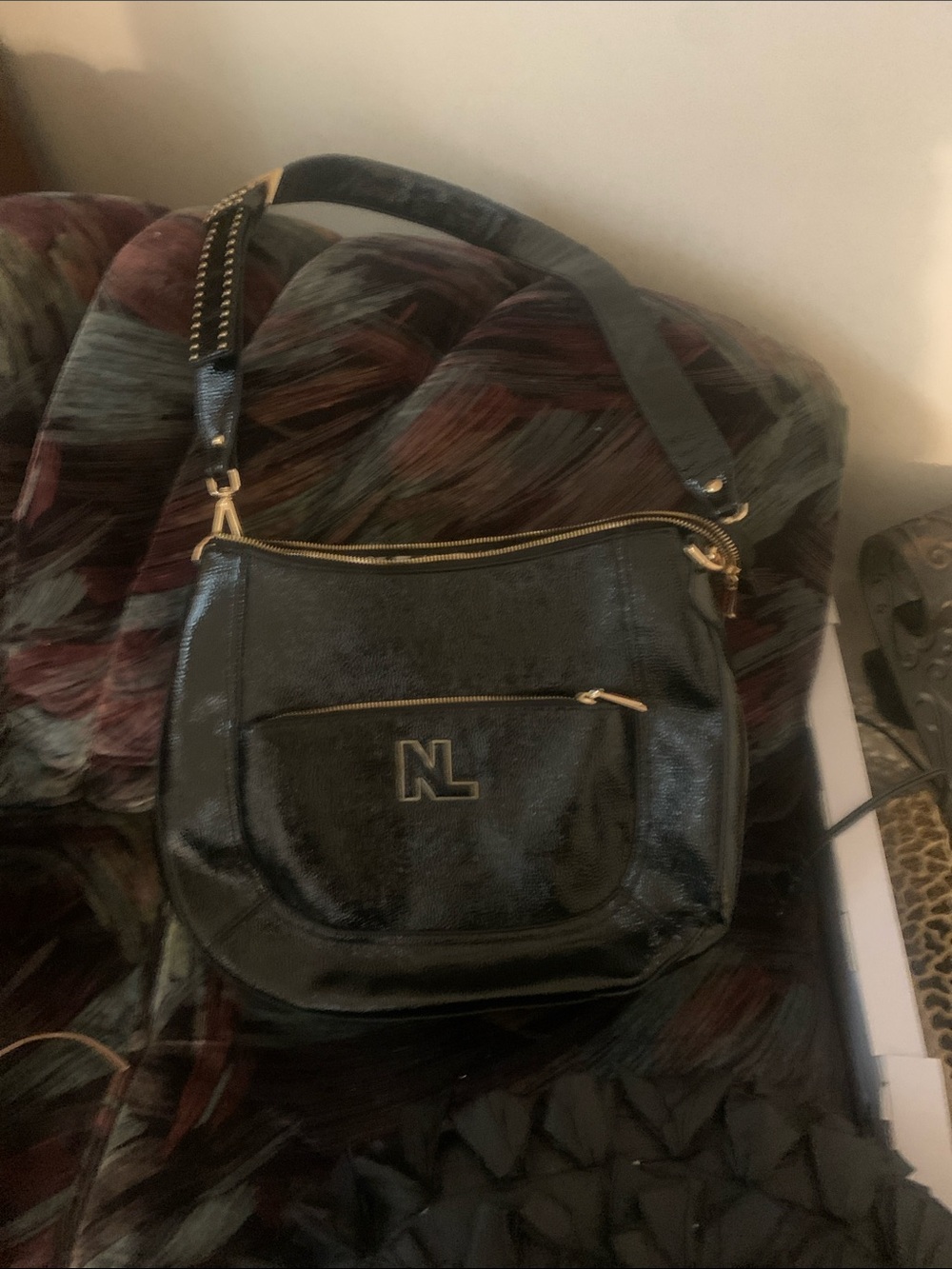 Nicole Lee Black Shoulder Bag with Gold Hardware